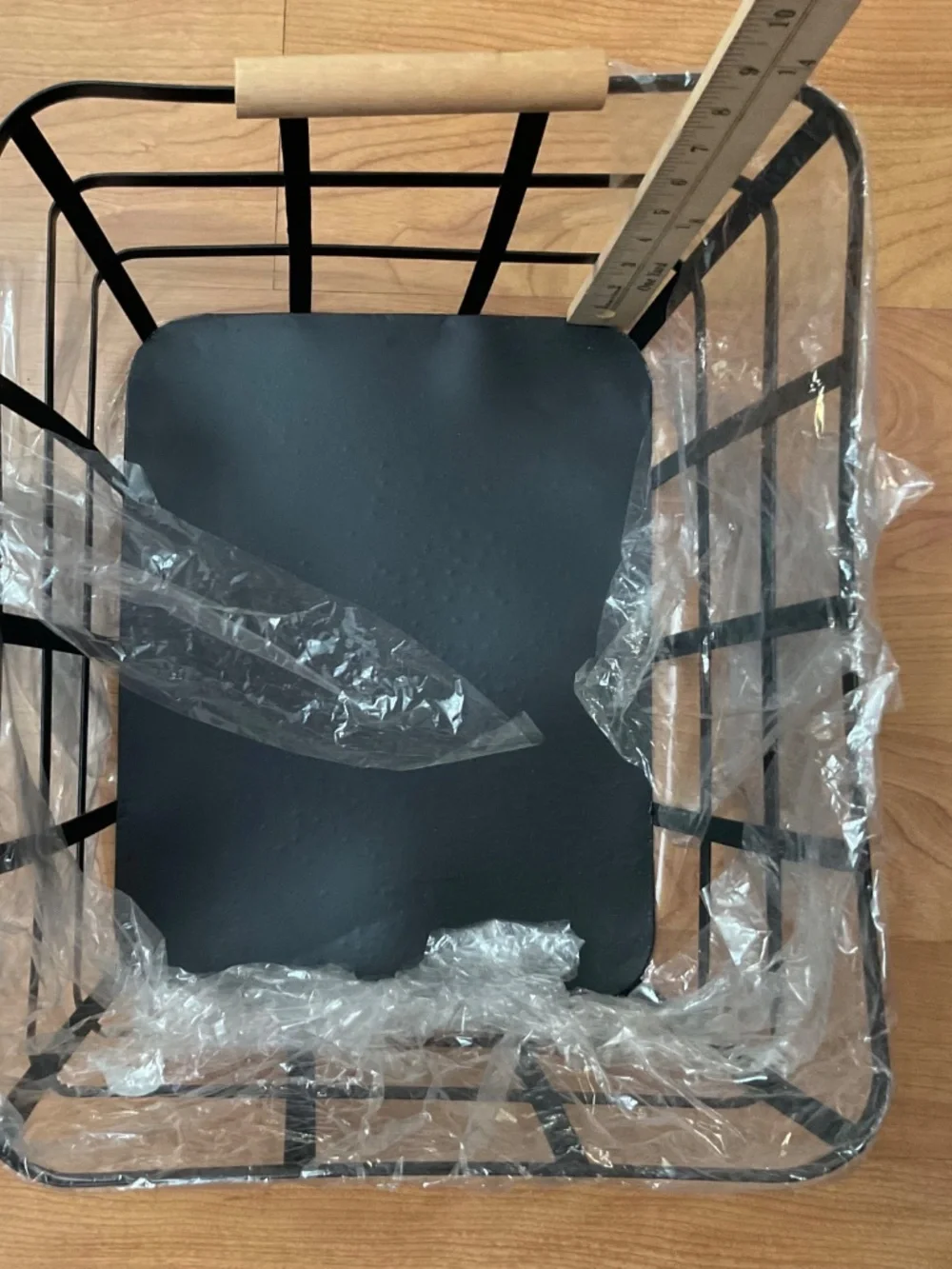 black metal grid basket